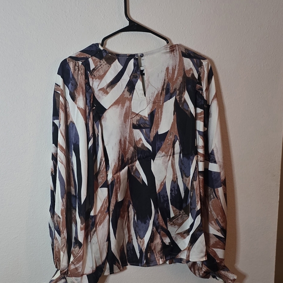 Entro Floral Bohemian Cottagecore Feminine Blouse Cream Brown Black New Small - Picture 2 of 5
